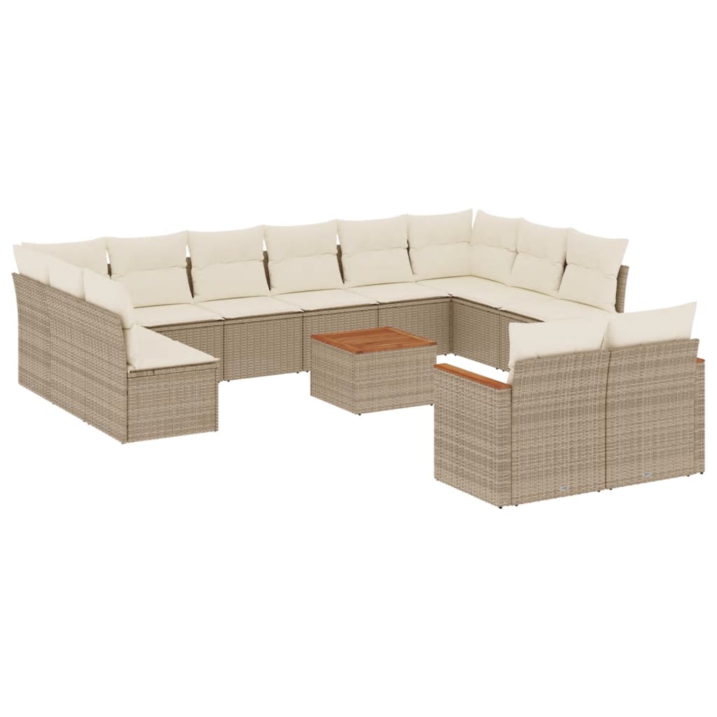 Set Divano da Giardino 13 pz con Cuscini Beige in Polyrattan - homemem39