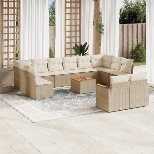 Set Divano da Giardino 13 pz con Cuscini Beige in Polyrattan - homemem39