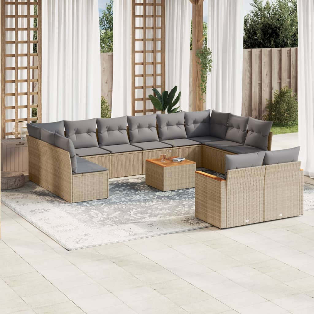 Set Divano da Giardino 13 pz con Cuscini Beige Misto Polyrattan - homemem39
