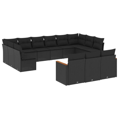 Set Divani da Giardino 13pz con Cuscini Nero in Polyrattan | homemem39