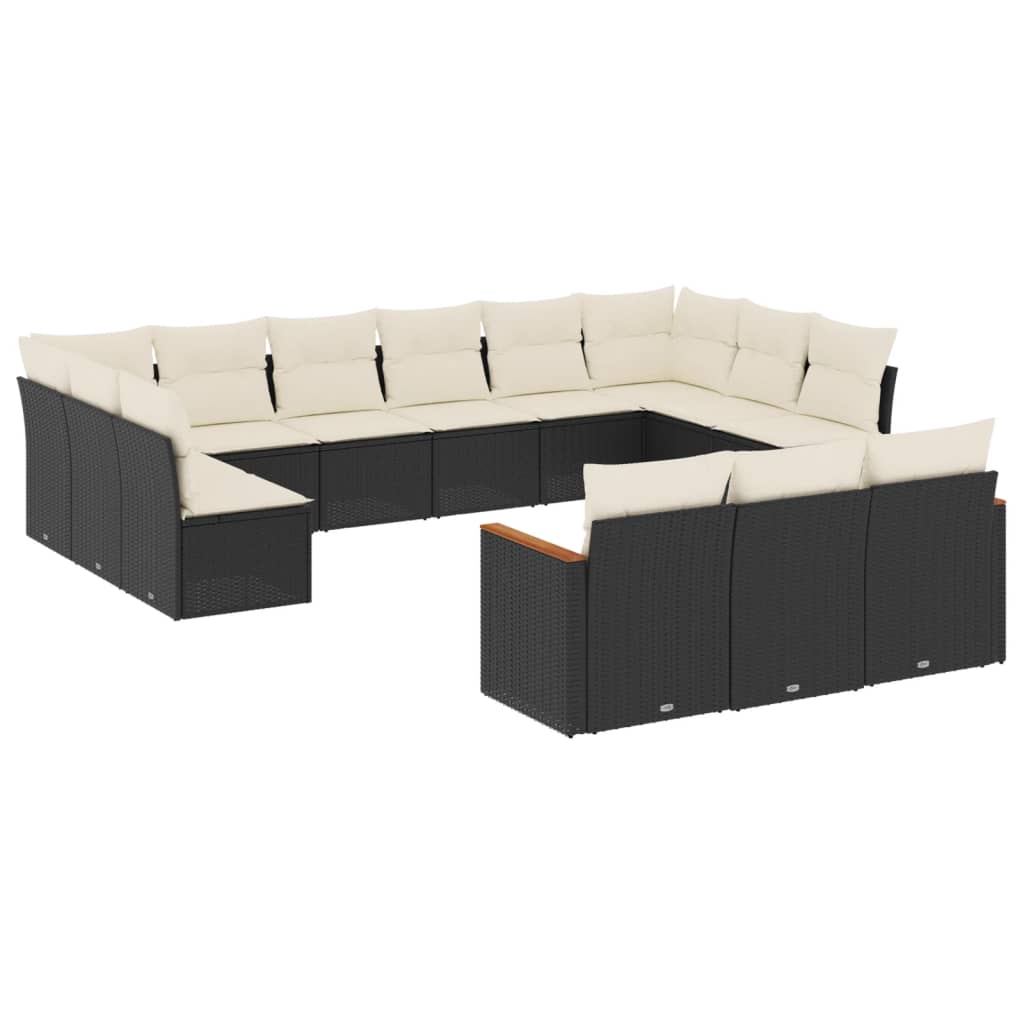 Set Divani da Giardino 13pz con Cuscini Nero in Polyrattan - homemem39
