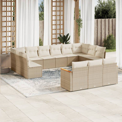 Set Divano da Giardino 13 pz con Cuscini Beige in Polyrattan - homemem39