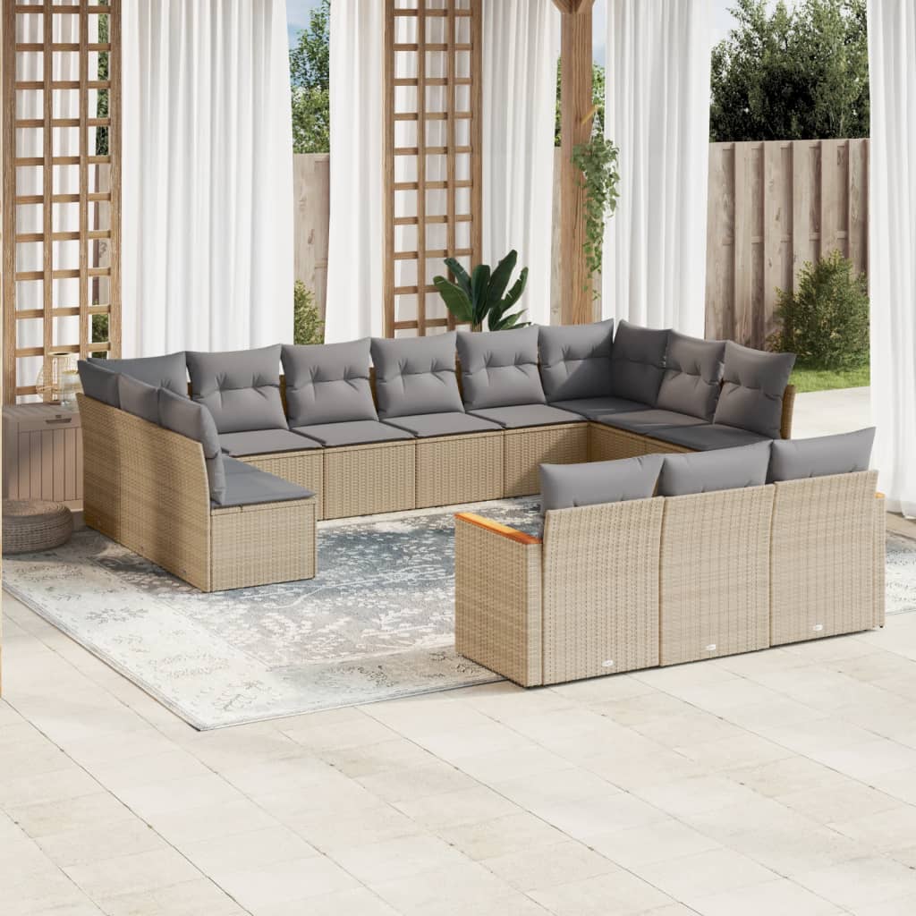 Set Divano da Giardino 13 pz con Cuscini Beige Misto Polyrattan - homemem39