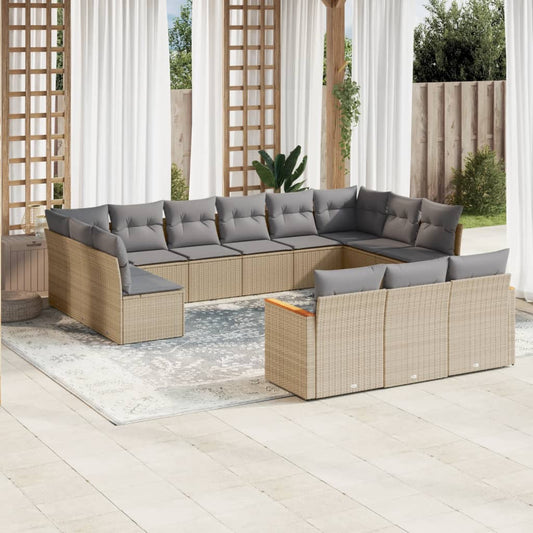 Set Divano da Giardino 13 pz con Cuscini Beige Misto Polyrattan - homemem39