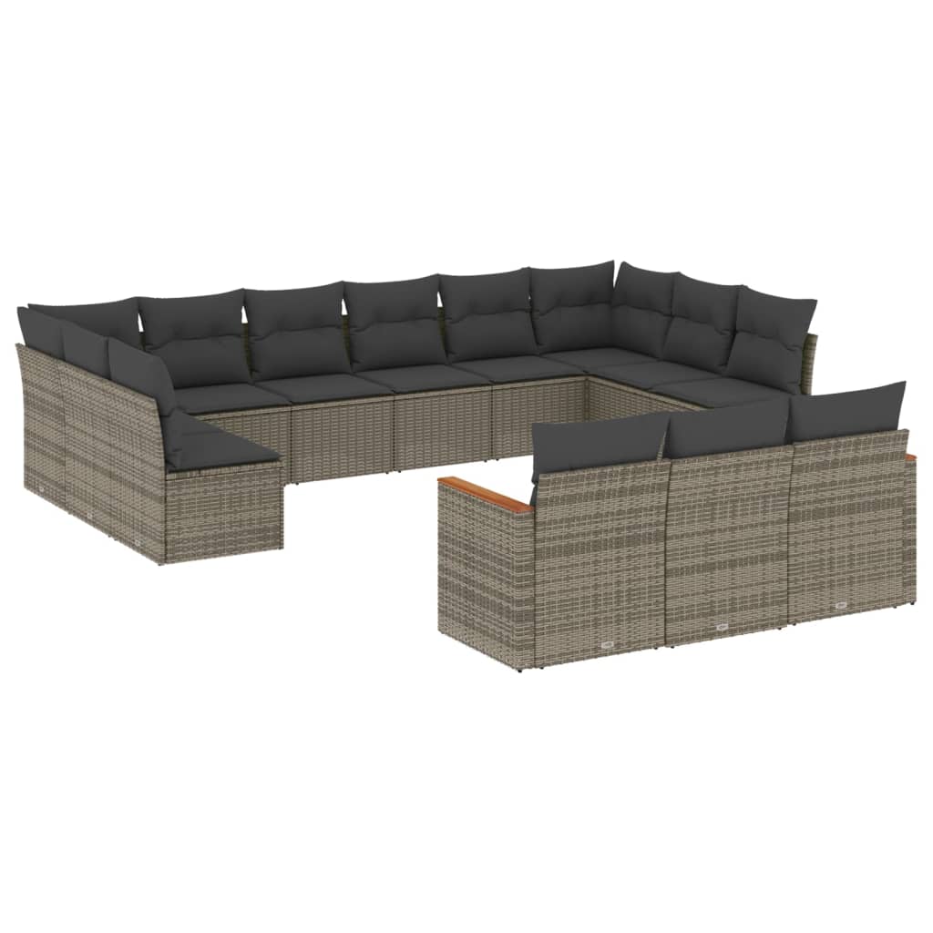 Set Divani da Giardino 13 pz con Cuscini Grigio in Polyrattan - homemem39