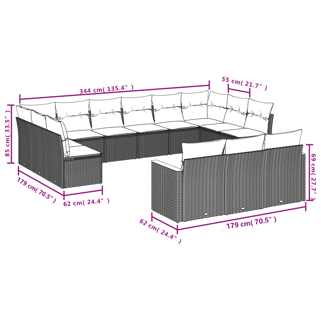 Set Divani da Giardino 13 pz con Cuscini Grigio in Polyrattan | homemem39