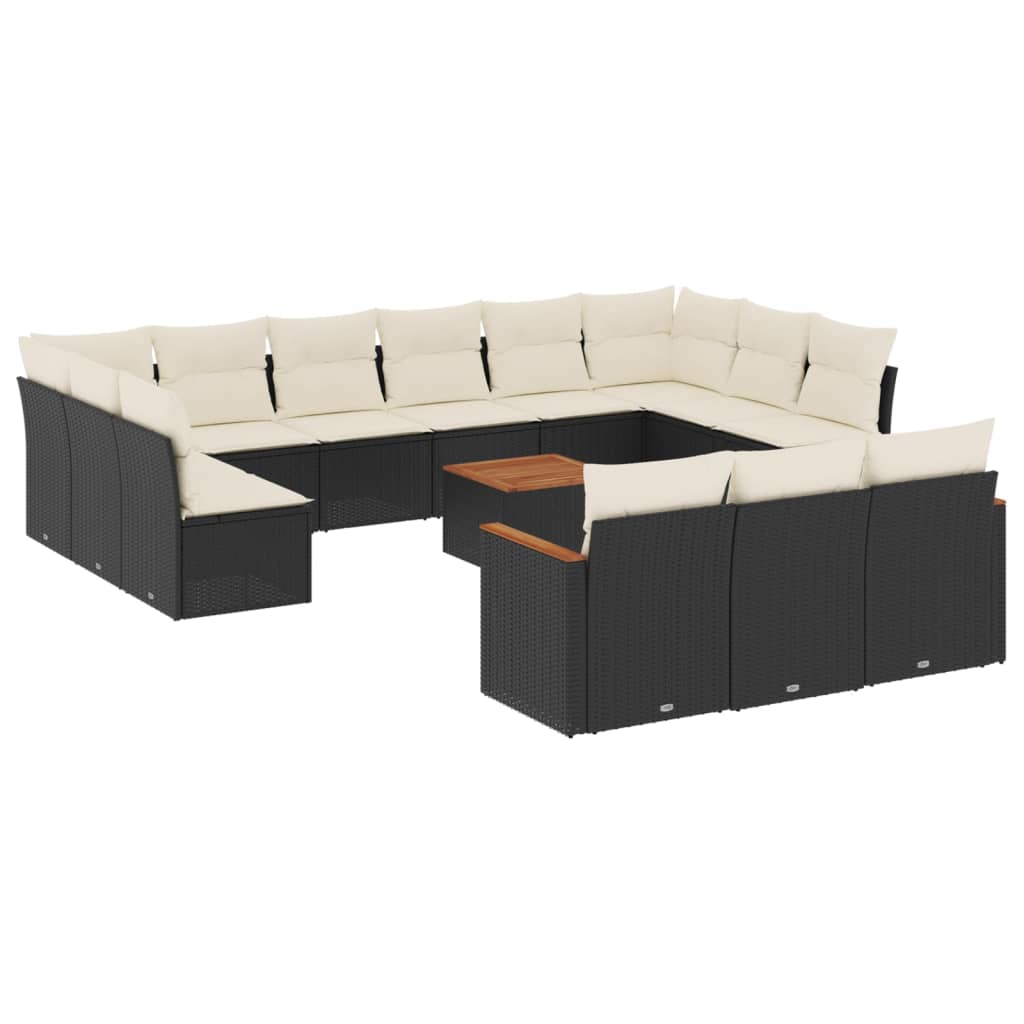 Set Divani da Giardino 14pz con Cuscini in Polyrattan Nero - homemem39