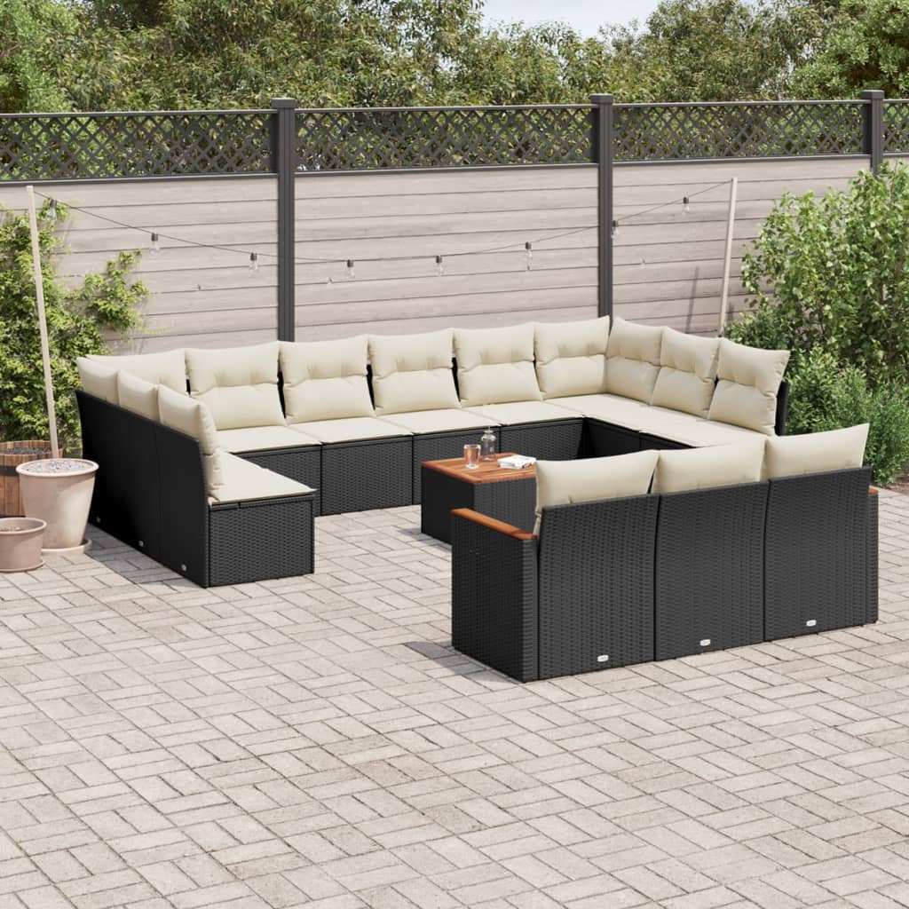 Set Divani da Giardino 14pz con Cuscini in Polyrattan Nero - homemem39