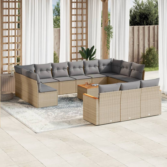 Set Divano da Giardino 14 pz con Cuscini Beige Misto Polyrattan - homemem39