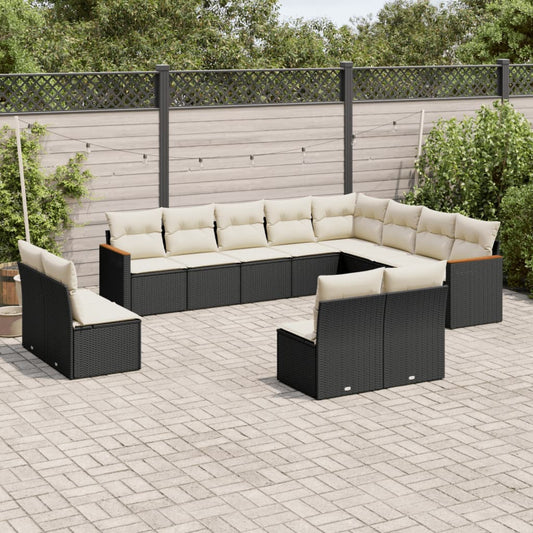 Set Divani da Giardino 12 pz con Cuscini Nero in Polyrattan - homemem39