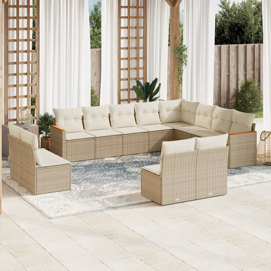 Set Divani da Giardino 12 pz con Cuscini Beige in Polyrattan - homemem39