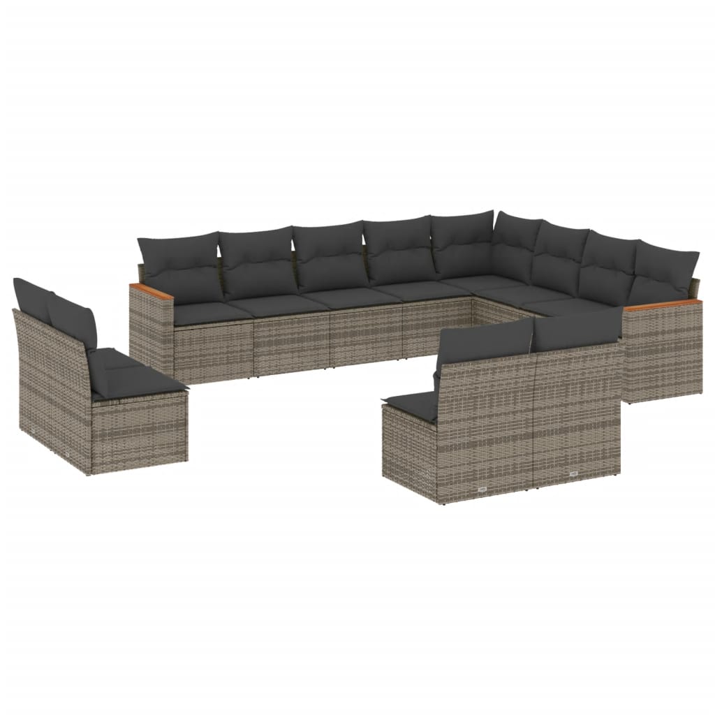 Set Divani da Giardino 12 pz con Cuscini Grigio in Polyrattan - homemem39