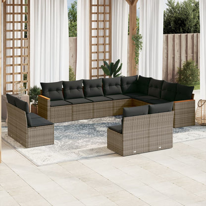 Set Divani da Giardino 12 pz con Cuscini Grigio in Polyrattan - homemem39