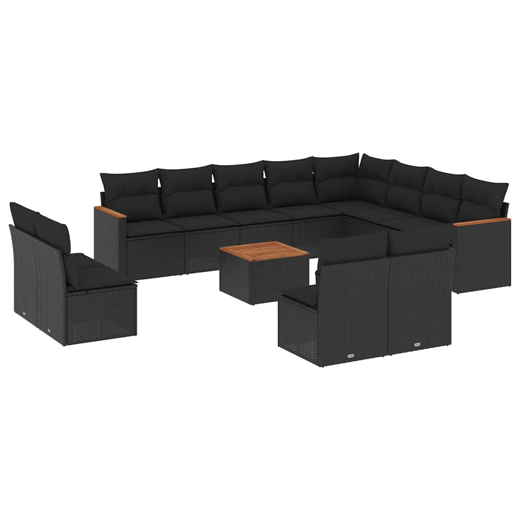 Set Divani da Giardino 13pz con Cuscini Nero in Polyrattan | homemem39