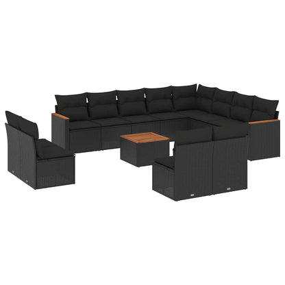 Set Divani da Giardino 13pz con Cuscini Nero in Polyrattan | homemem39