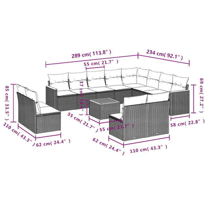 Set Divani da Giardino 13pz con Cuscini Nero in Polyrattan | homemem39