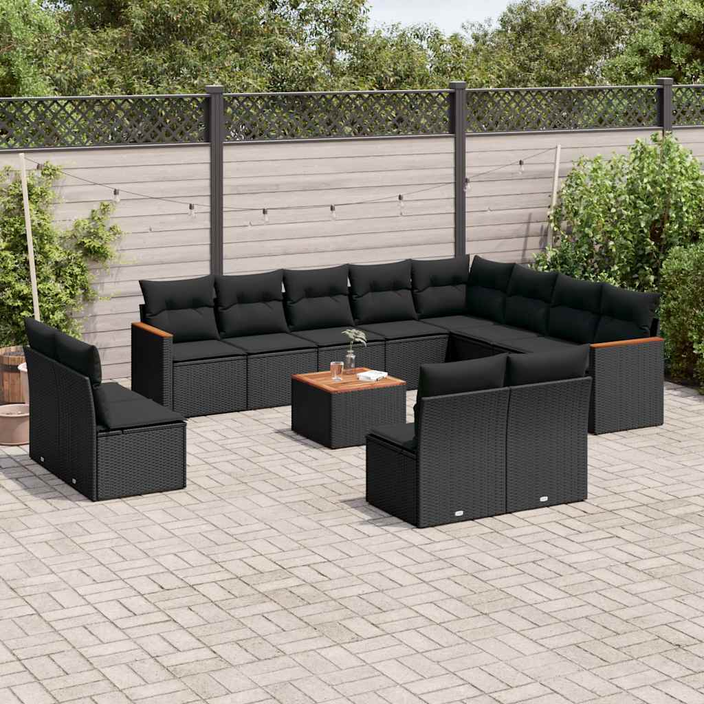 Set Divani da Giardino 13pz con Cuscini Nero in Polyrattan | homemem39