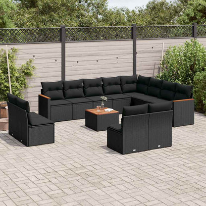 Set Divani da Giardino 13pz con Cuscini Nero in Polyrattan | homemem39