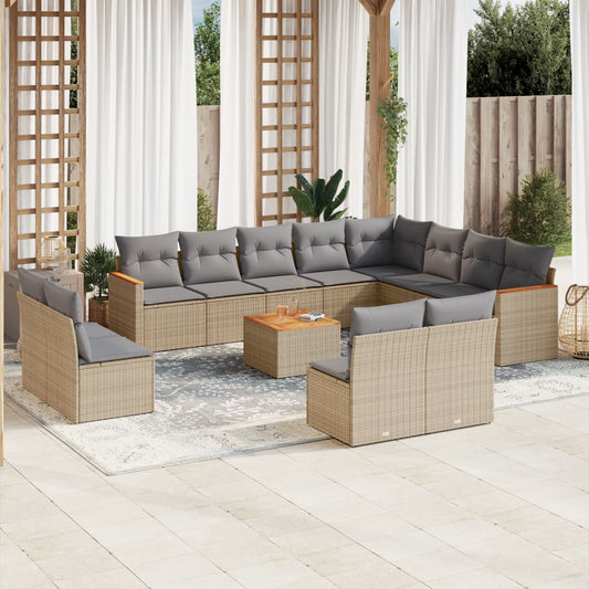 Set Divano da Giardino 13 pz con Cuscini Beige Misto Polyrattan - homemem39