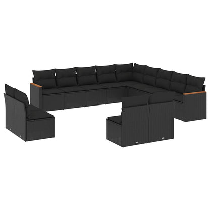 Set Divani da Giardino 13pz con Cuscini Nero in Polyrattan | homemem39