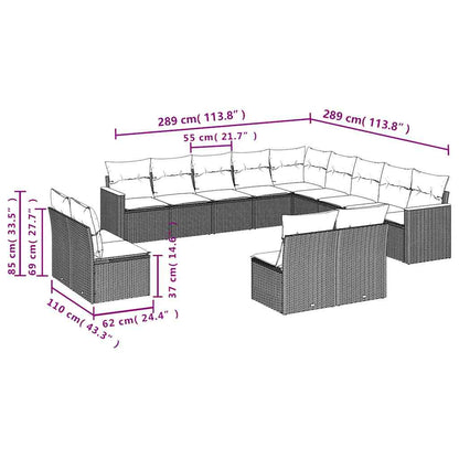 Set Divani da Giardino 13pz con Cuscini Nero in Polyrattan | homemem39