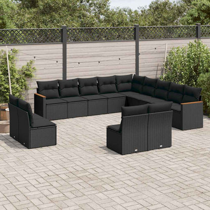 Set Divani da Giardino 13pz con Cuscini Nero in Polyrattan | homemem39