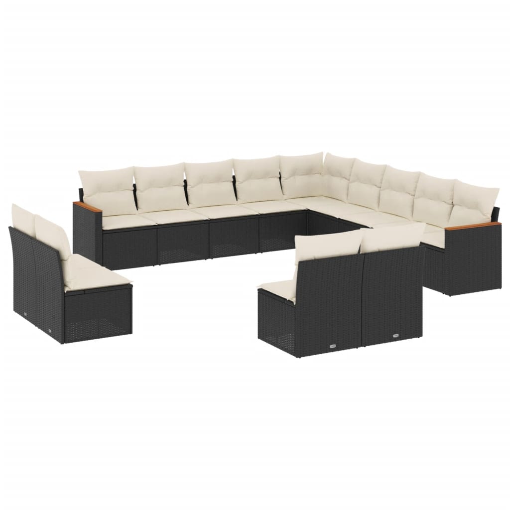 Set Divani da Giardino 13pz con Cuscini Nero in Polyrattan - homemem39