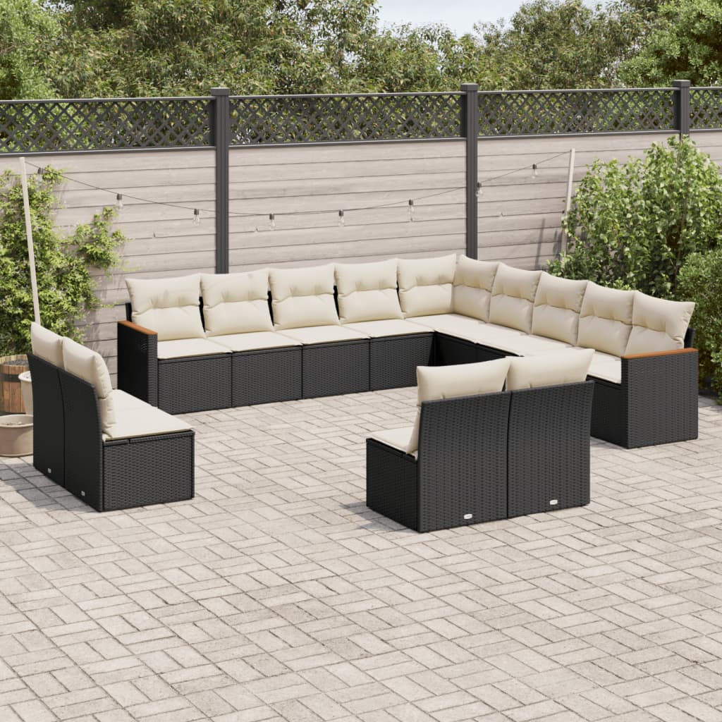 Set Divani da Giardino 13pz con Cuscini Nero in Polyrattan - homemem39