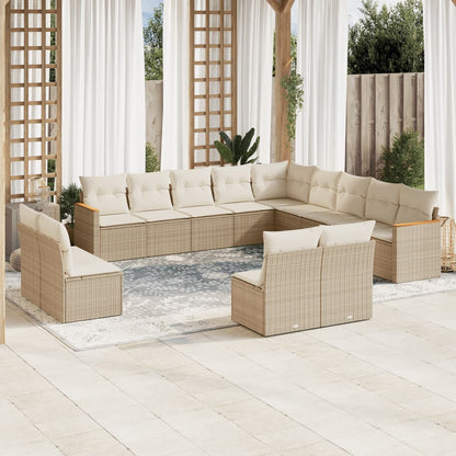 Set Divano da Giardino 13 pz con Cuscini Beige in Polyrattan - homemem39