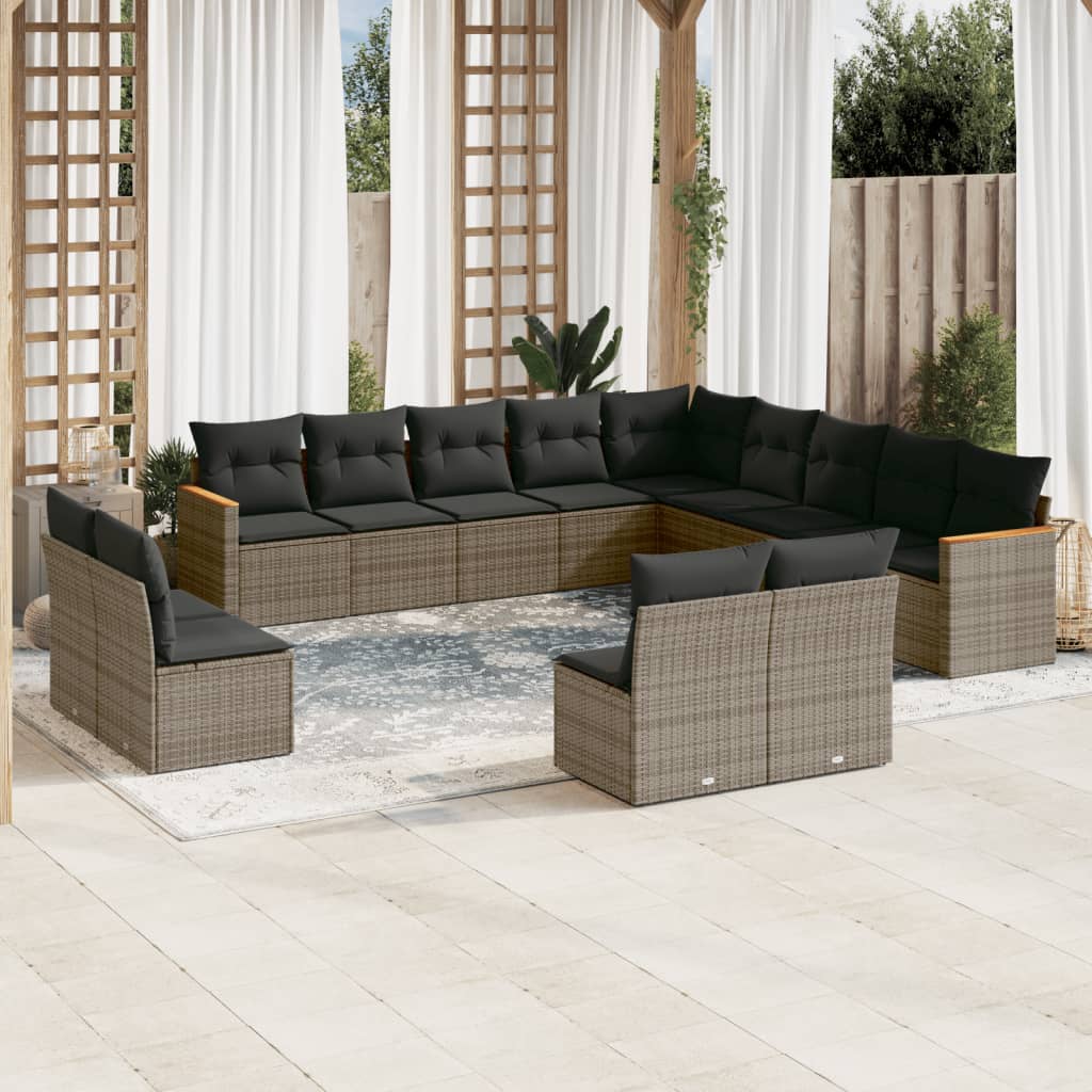 Set Divani da Giardino 13 pz con Cuscini Grigio in Polyrattan - homemem39