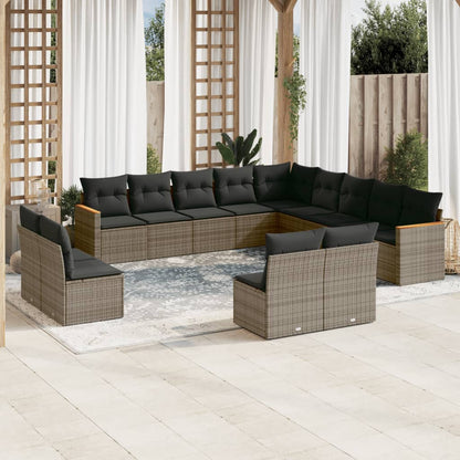 Set Divani da Giardino 13 pz con Cuscini Grigio in Polyrattan - homemem39