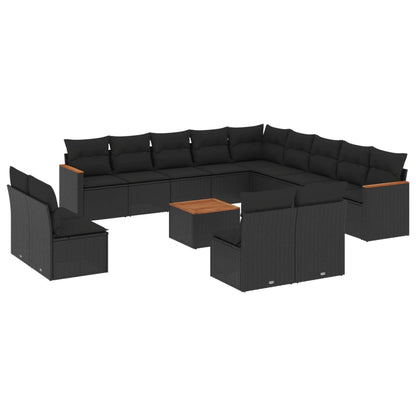 Set Divani da Giardino 14pz con Cuscini in Polyrattan Nero | homemem39