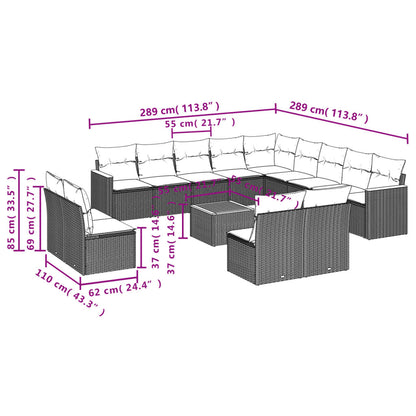 Set Divani da Giardino 14pz con Cuscini in Polyrattan Nero | homemem39