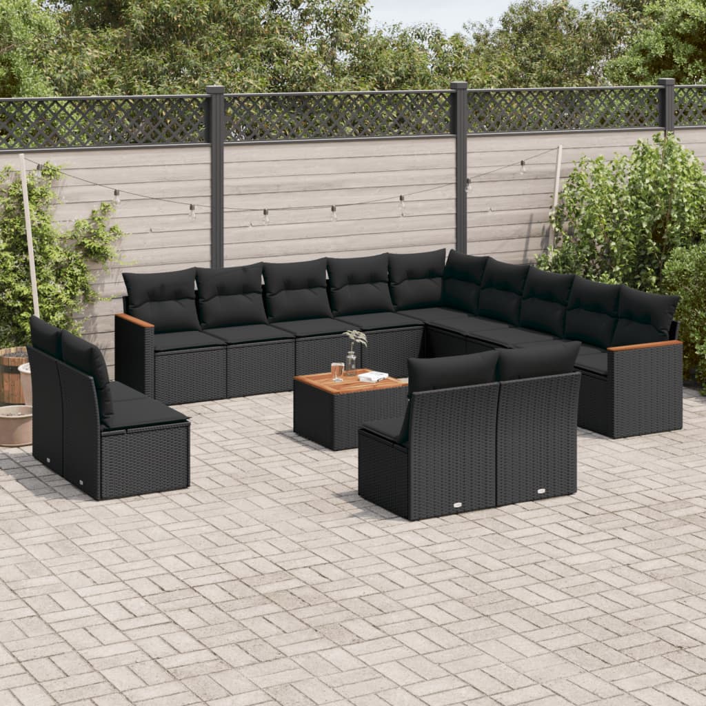 Set Divani da Giardino 14pz con Cuscini in Polyrattan Nero | homemem39