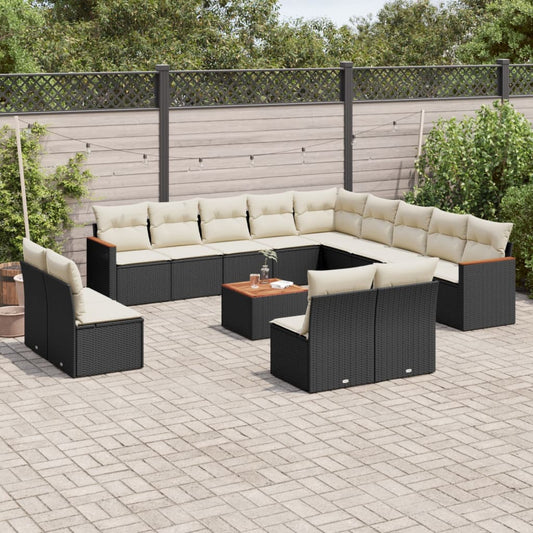 Set Divani da Giardino 14pz con Cuscini in Polyrattan Nero - homemem39