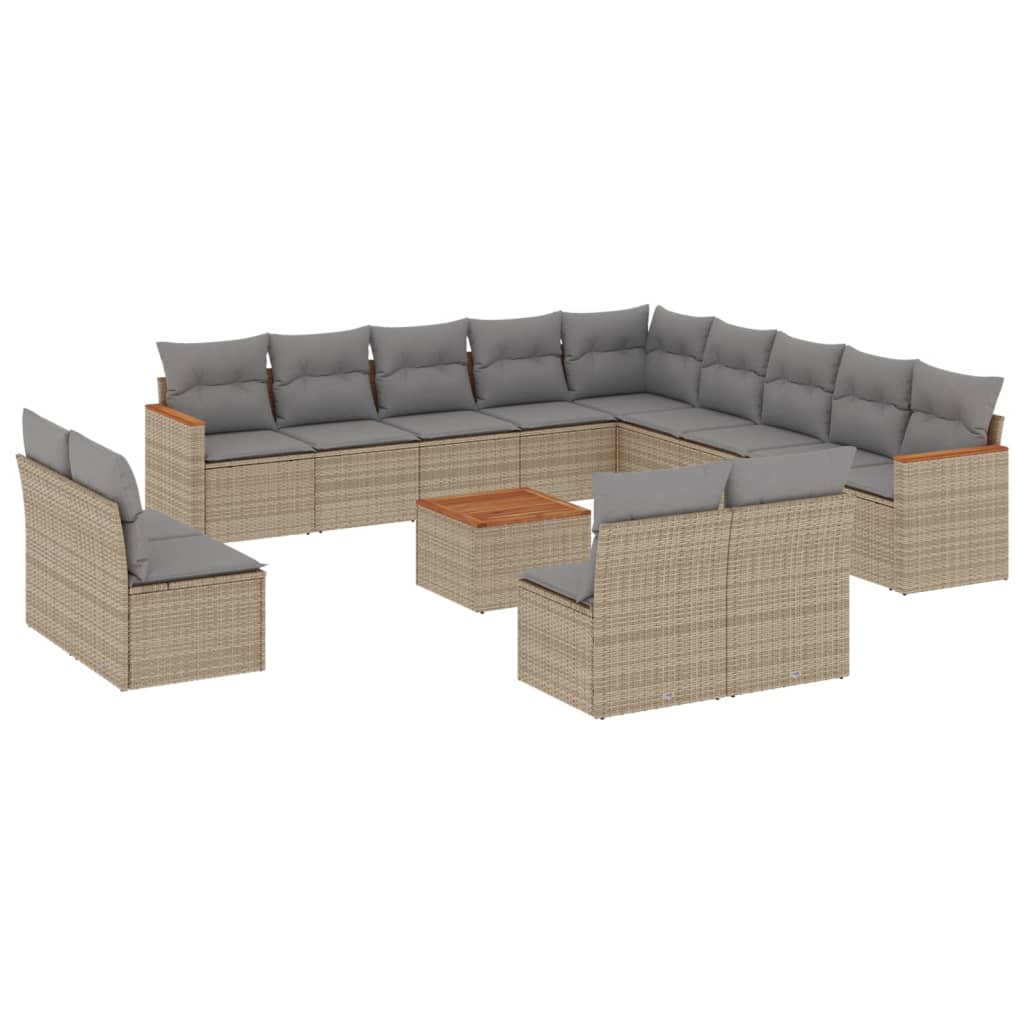 Set Divano da Giardino 14 pz con Cuscini Beige Misto Polyrattan - homemem39