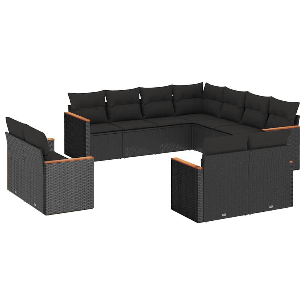 Set Divani da Giardino 11 pz con Cuscini in Polyrattan Nero - homemem39
