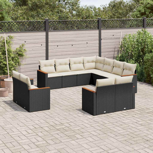 Set Divani da Giardino 11 pz con Cuscini in Polyrattan Nero - homemem39
