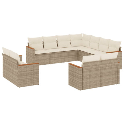Set Divani da Giardino 11 pz con Cuscini Beige in Polyrattan - homemem39