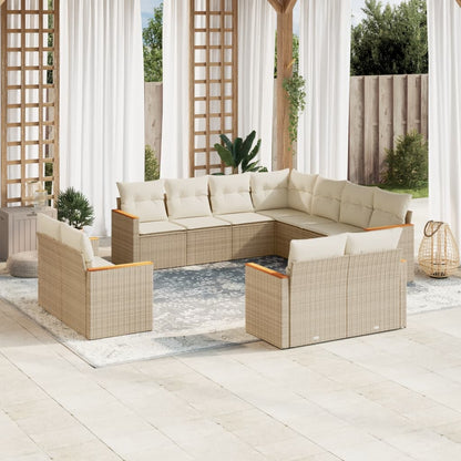 Set Divani da Giardino 11 pz con Cuscini Beige in Polyrattan - homemem39