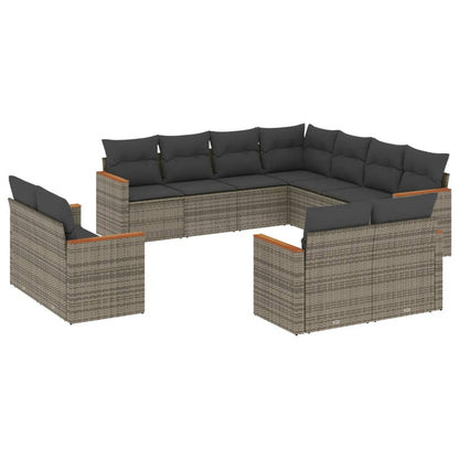 Set Divani da Giardino 11 pz con Cuscini in Polyrattan Grigio | homemem39