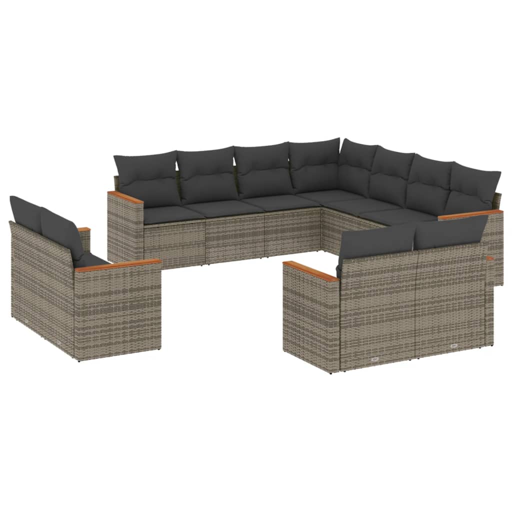 Set Divani da Giardino 11 pz con Cuscini in Polyrattan Grigio - homemem39