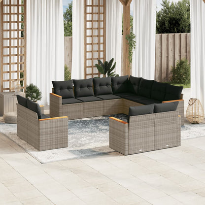 Set Divani da Giardino 11 pz con Cuscini in Polyrattan Grigio | homemem39