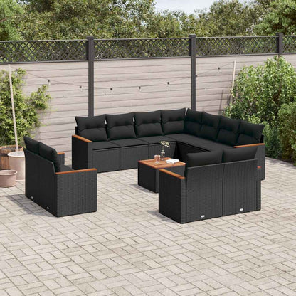 Set Divani da Giardino 12 pz con Cuscini Nero in Polyrattan - homemem39