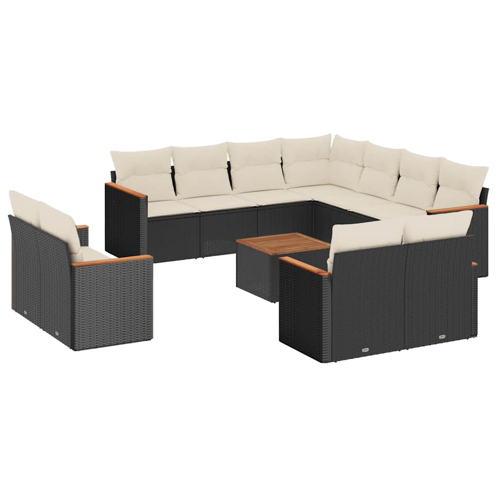 Set Divani da Giardino 12 pz con Cuscini Nero in Polyrattan - homemem39