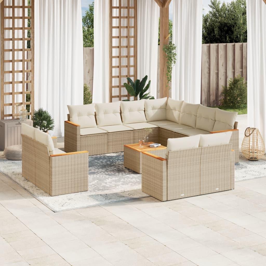 Set Divani da Giardino 12 pz con Cuscini Beige in Polyrattan - homemem39