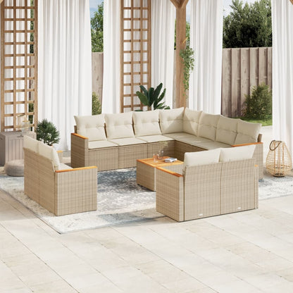 Set Divani da Giardino 12 pz con Cuscini Beige in Polyrattan - homemem39