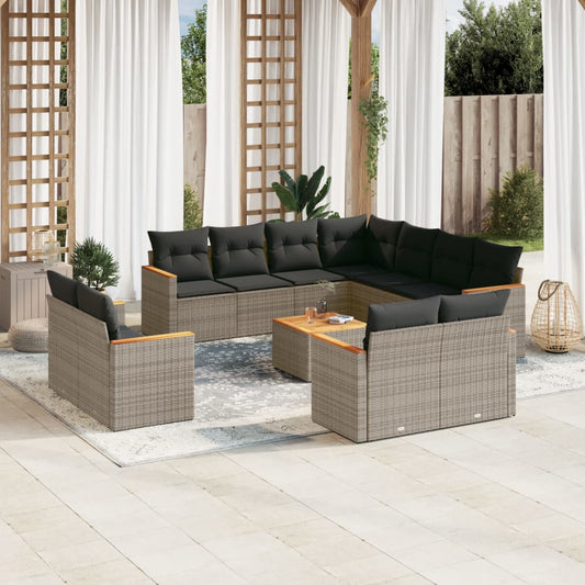 Set Divani da Giardino 12 pz con Cuscini Grigio in Polyrattan - homemem39