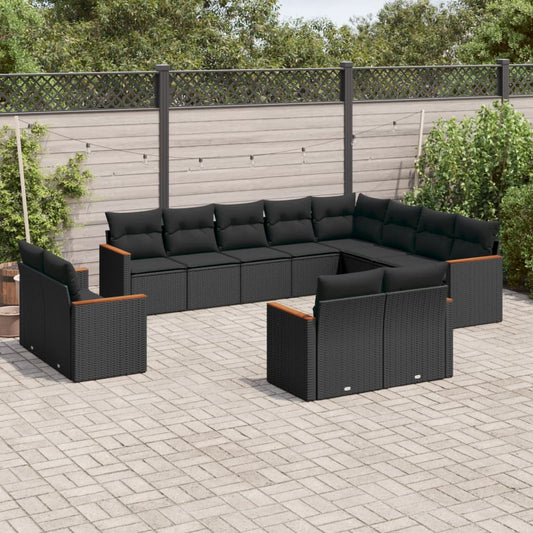 Set Divani da Giardino 12 pz con Cuscini Nero in Polyrattan - homemem39