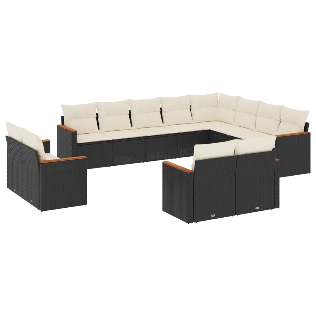 Set Divani da Giardino 12 pz con Cuscini Nero in Polyrattan - homemem39